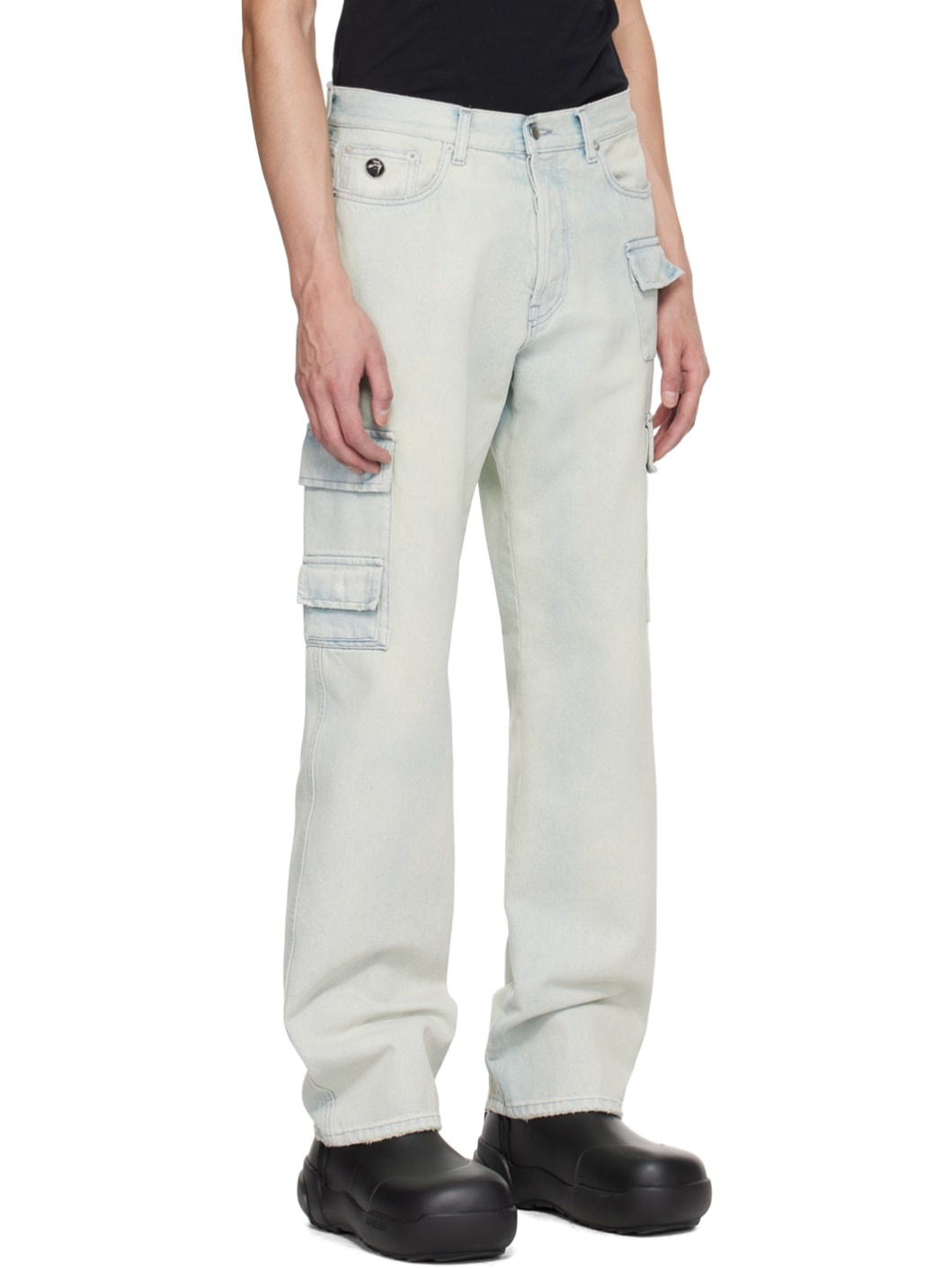 Blue Slim Denim Cargo Pants - 2