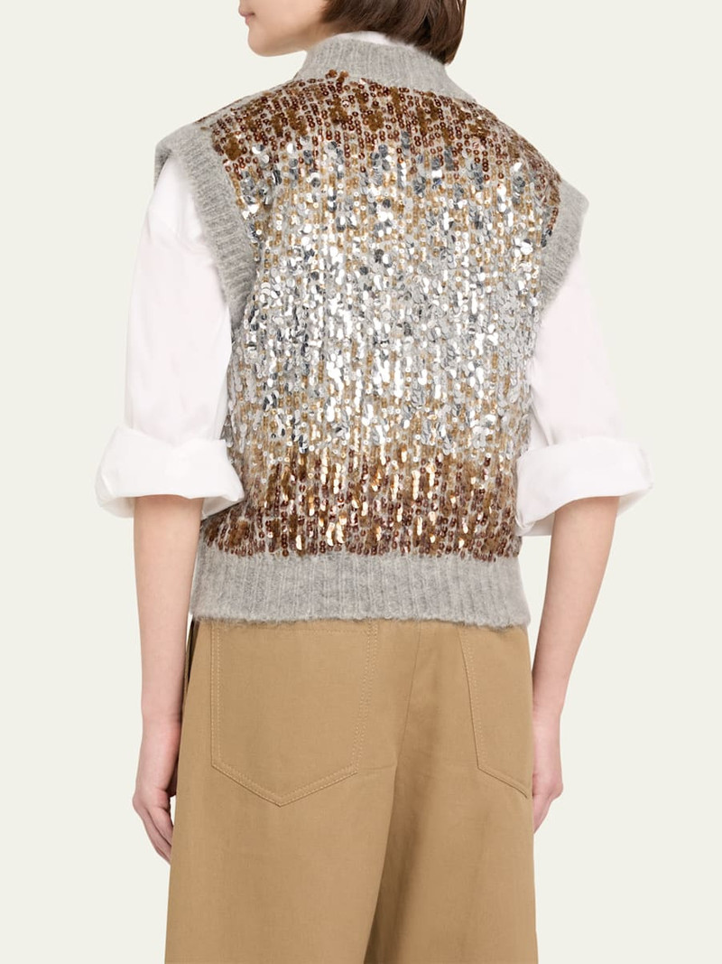 Brunello Cucinelli Multi-Size Degrade Pailette Mohair V-Neck Sweater outlook