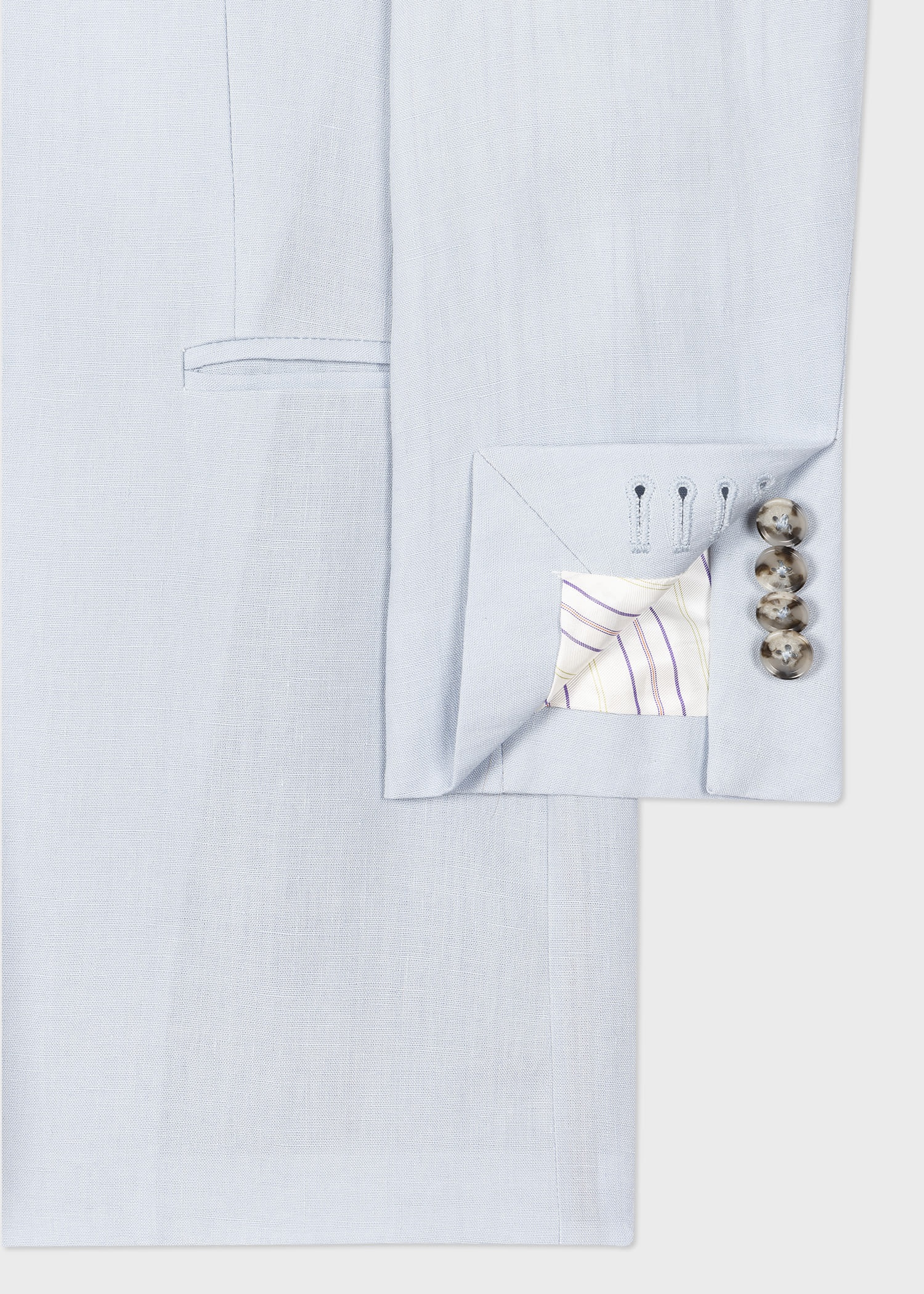 Pale Blue Linen One-Button Blazer - 3