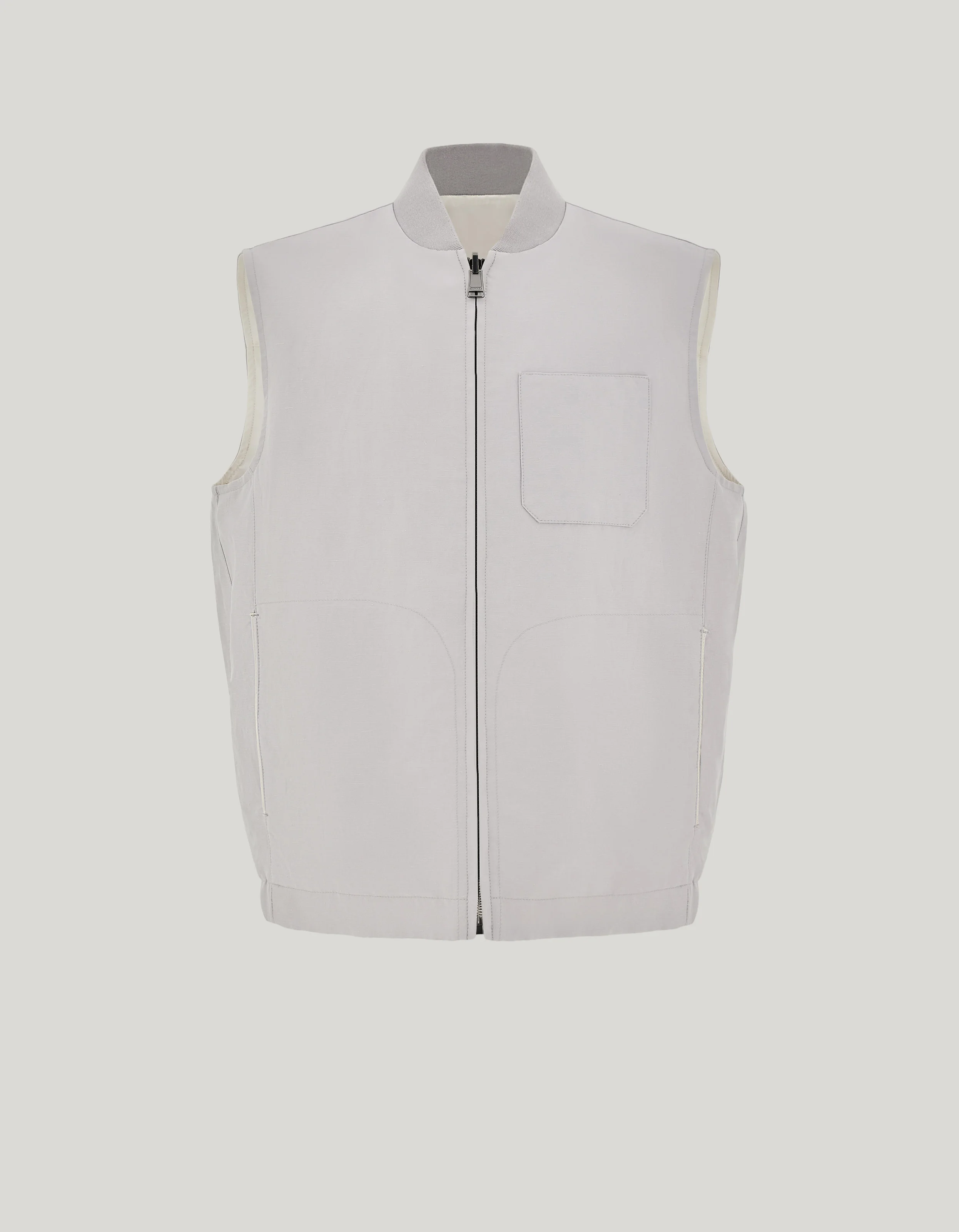 LIGHT GRAY LINEN AND SILK REVERSIBLE VEST - 1