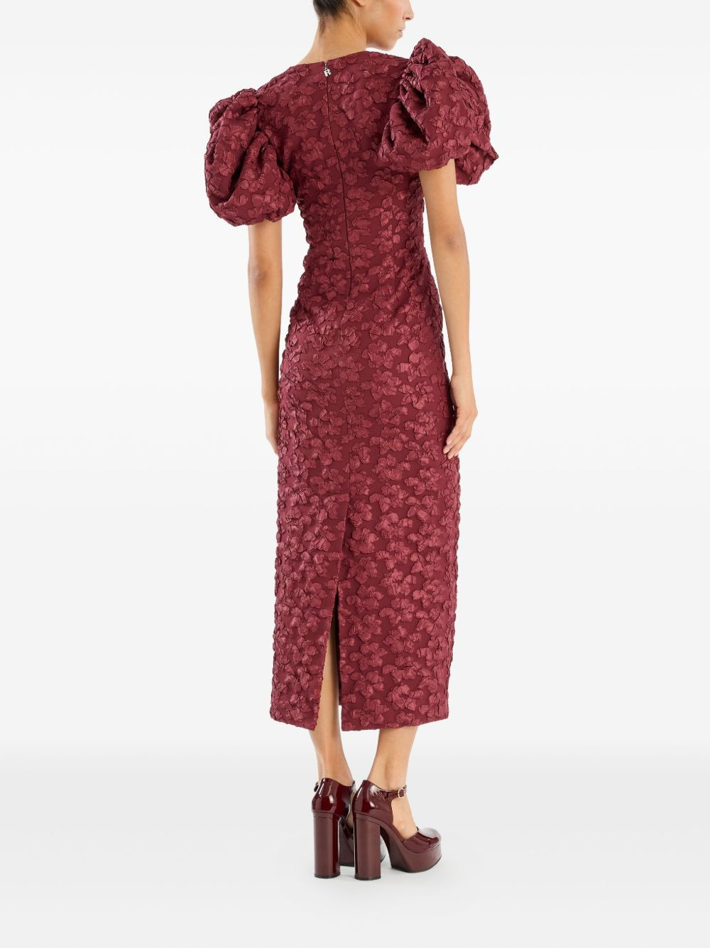 puff-sleeve jacquard midi dress - 3