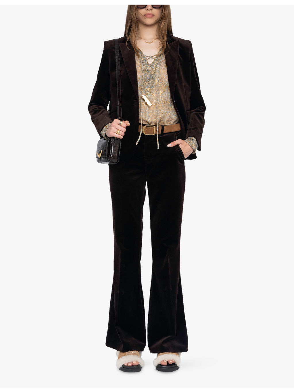 Prevy flared-leg mid-rise cotton-velvet trousers - 2