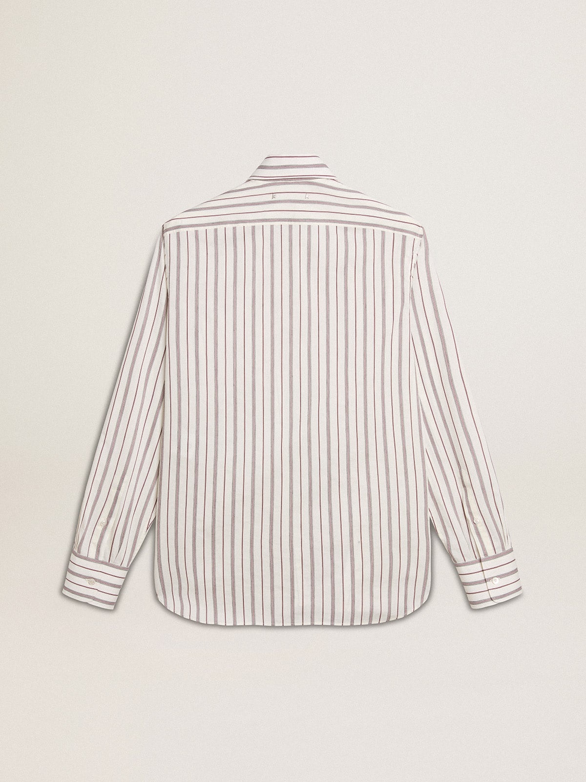 Men's white cotton shirt with fine burgundy stripes - 6
