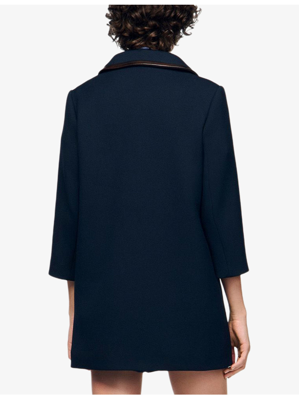 Side-Pocket Leather-Trim Woven Coat - 4