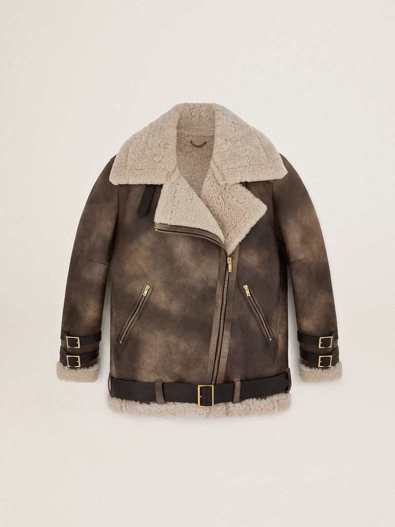 Women's leather jacket with shearling collar 1