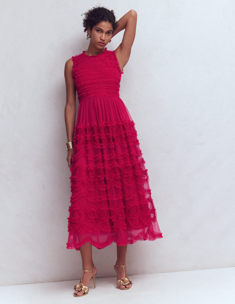 Tulle Bow Party Dress-Vibrant Pink 5