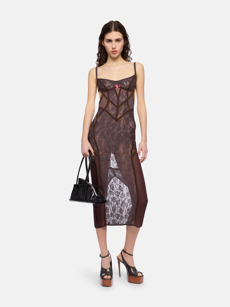THE ATTICO BROWN LACE MIDI DRESS outlook