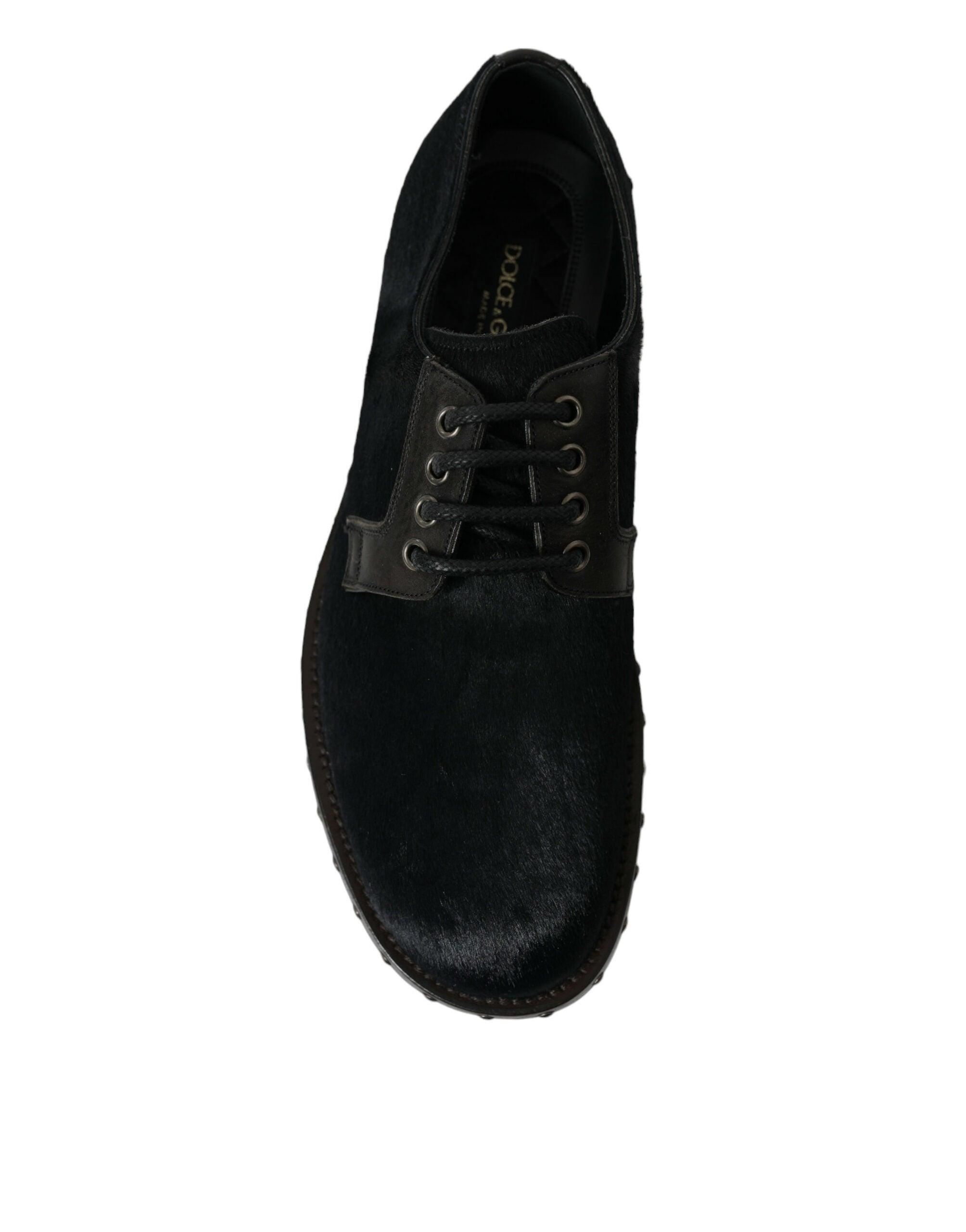 Dolce & Gabbana Black Stable Fur Derby SAN PIETRO Dress Shoes - 9