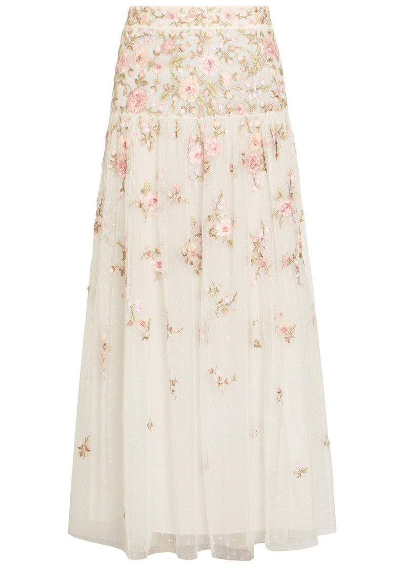 Needle & Thread Eden Rose Floral-embroidered Tulle Midi Skirt 1