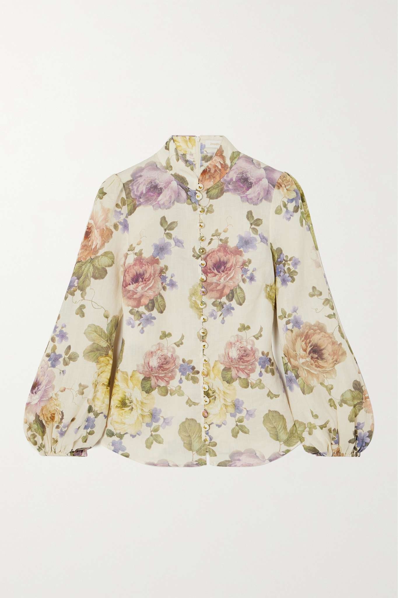 Embellished floral-print ramie-voile blouse - 1