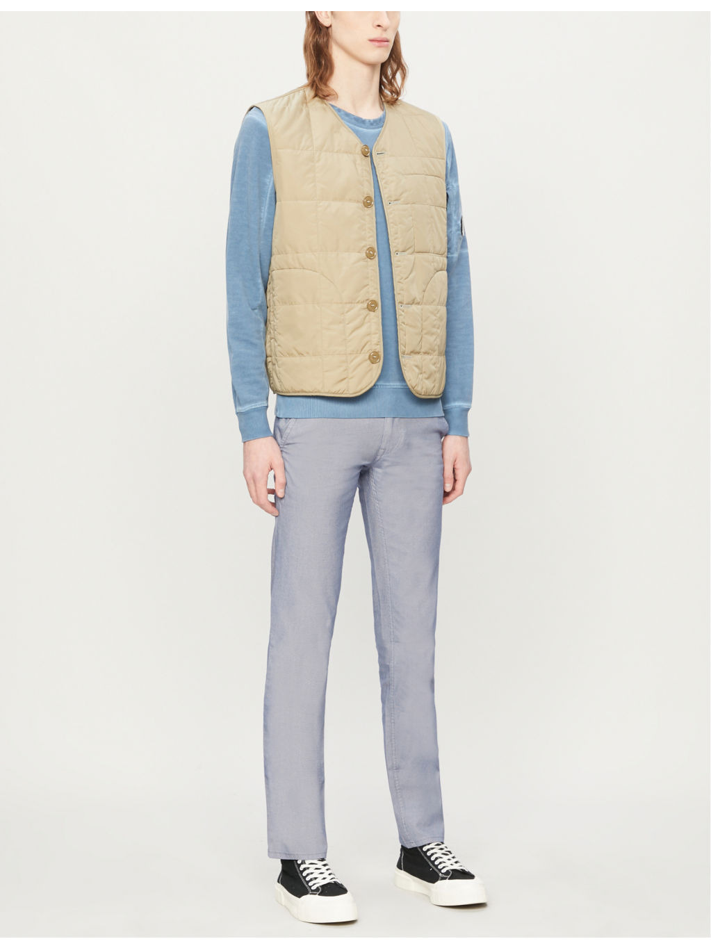 Mid-rise tapered cotton trousers - 3