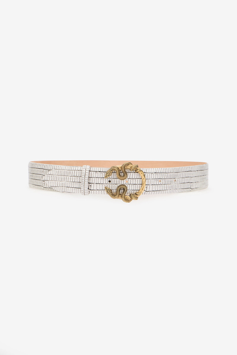 White Leather Belt With Snake Buckle 1
