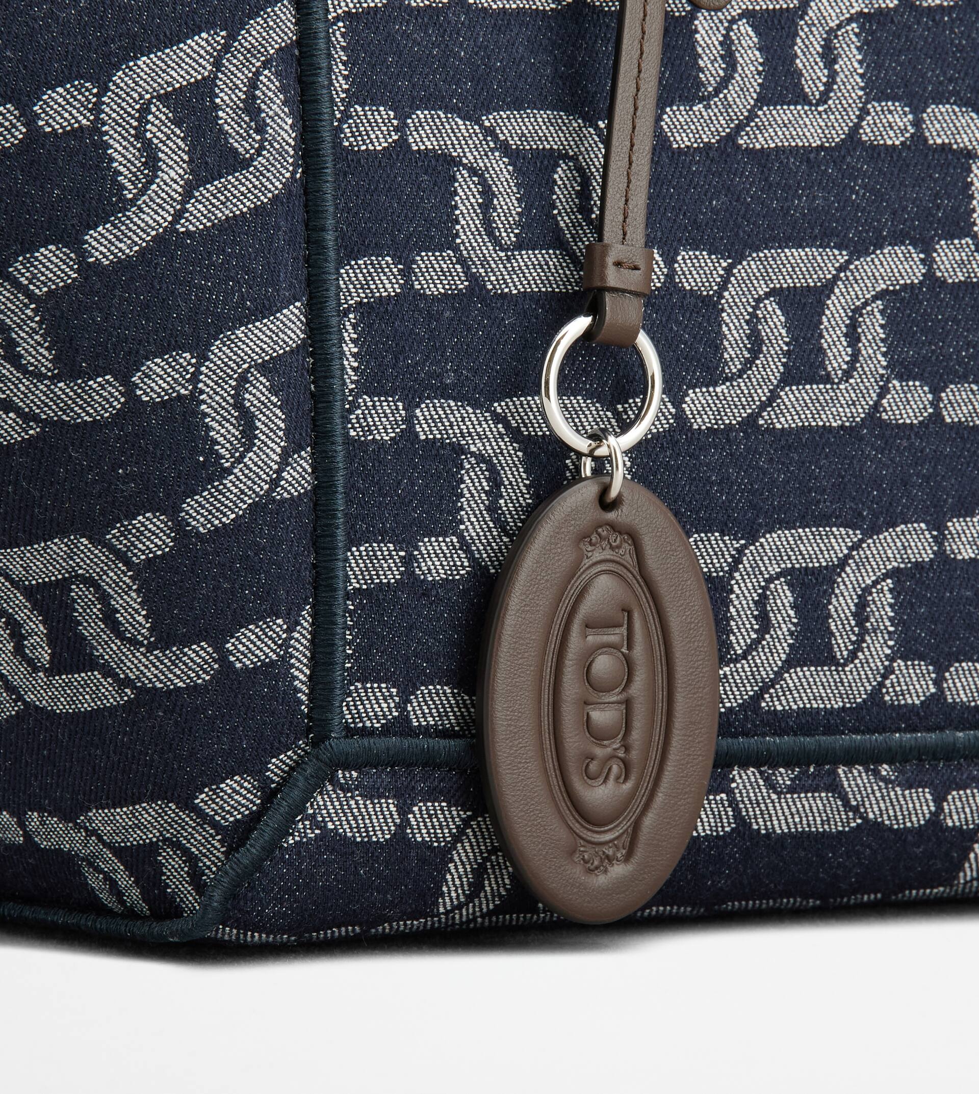 TOD'S DOUBLE UP SHOPPING BAG IN DENIM AND LEATHER SMALL - BROWN, BLUE - 5