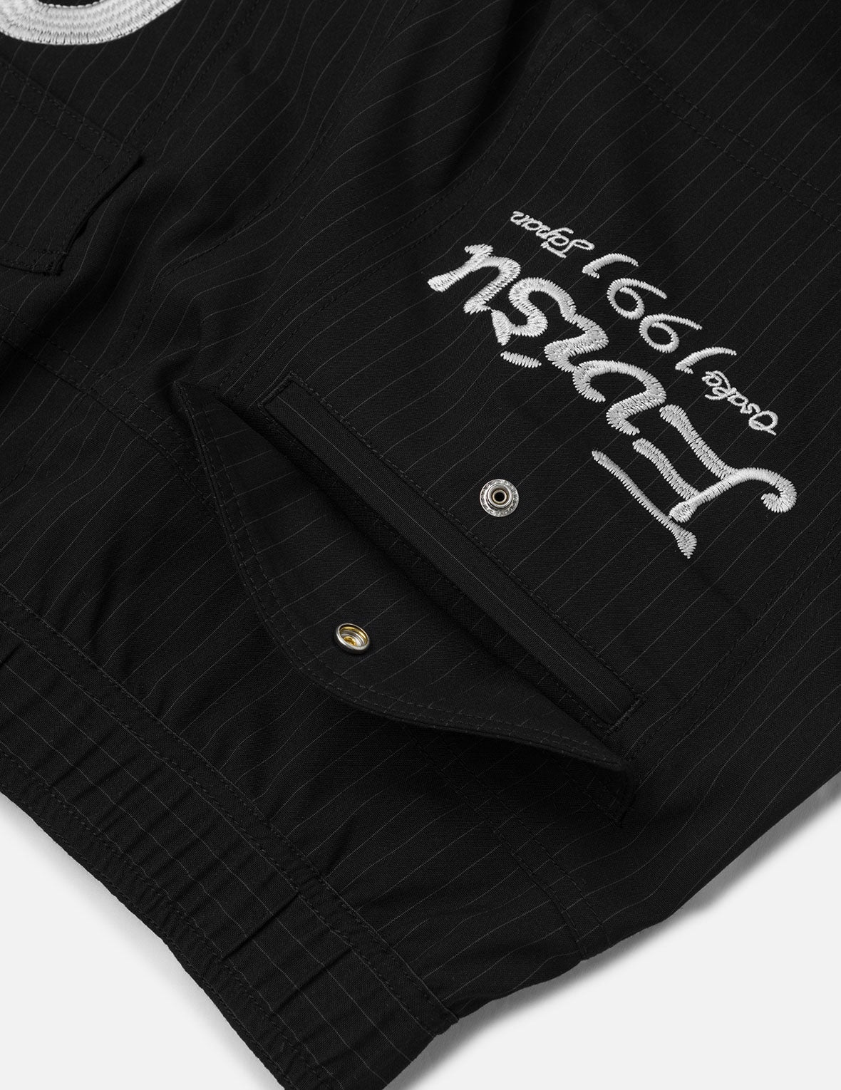 Seagull and Logo Embroidery Fashion Fit Striped Woven Shorts - 7