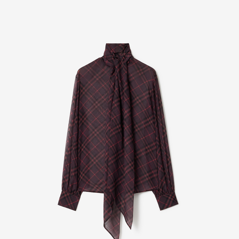 Check Silk Scarf Blouse 1