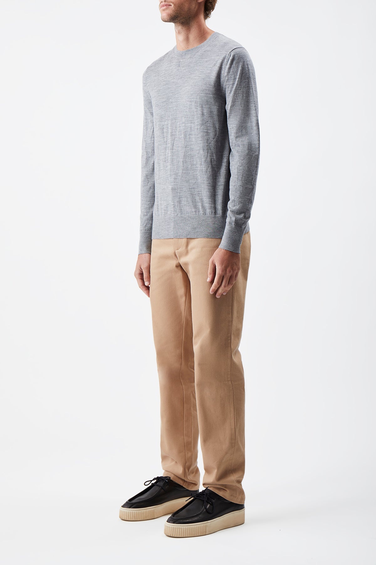 Palco Knit Crewneck in Heather Grey Merino Wool - 3