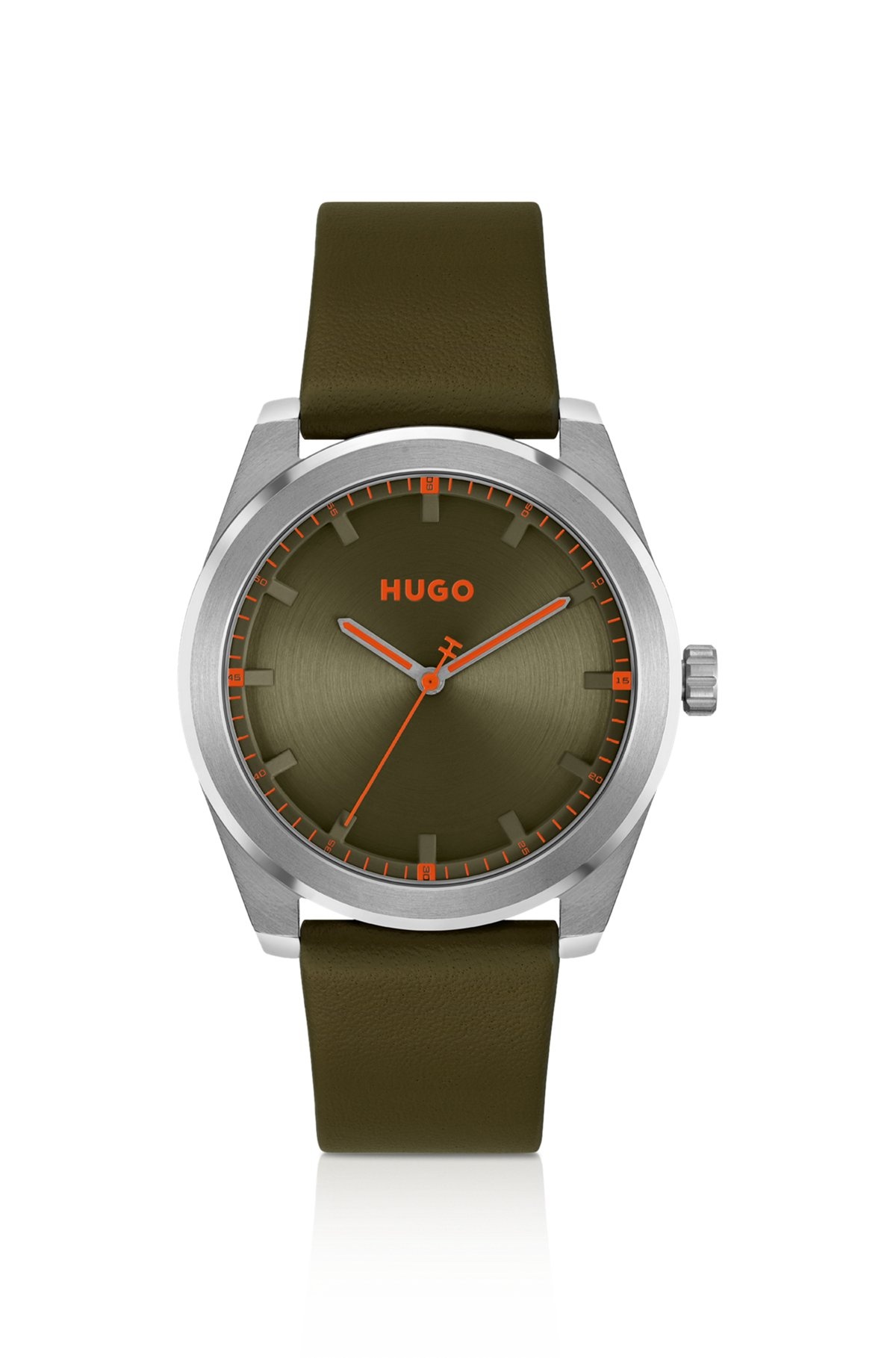 OLIVE-DIAL WATCH WITH MATCHING LEATHER STRAP - 1