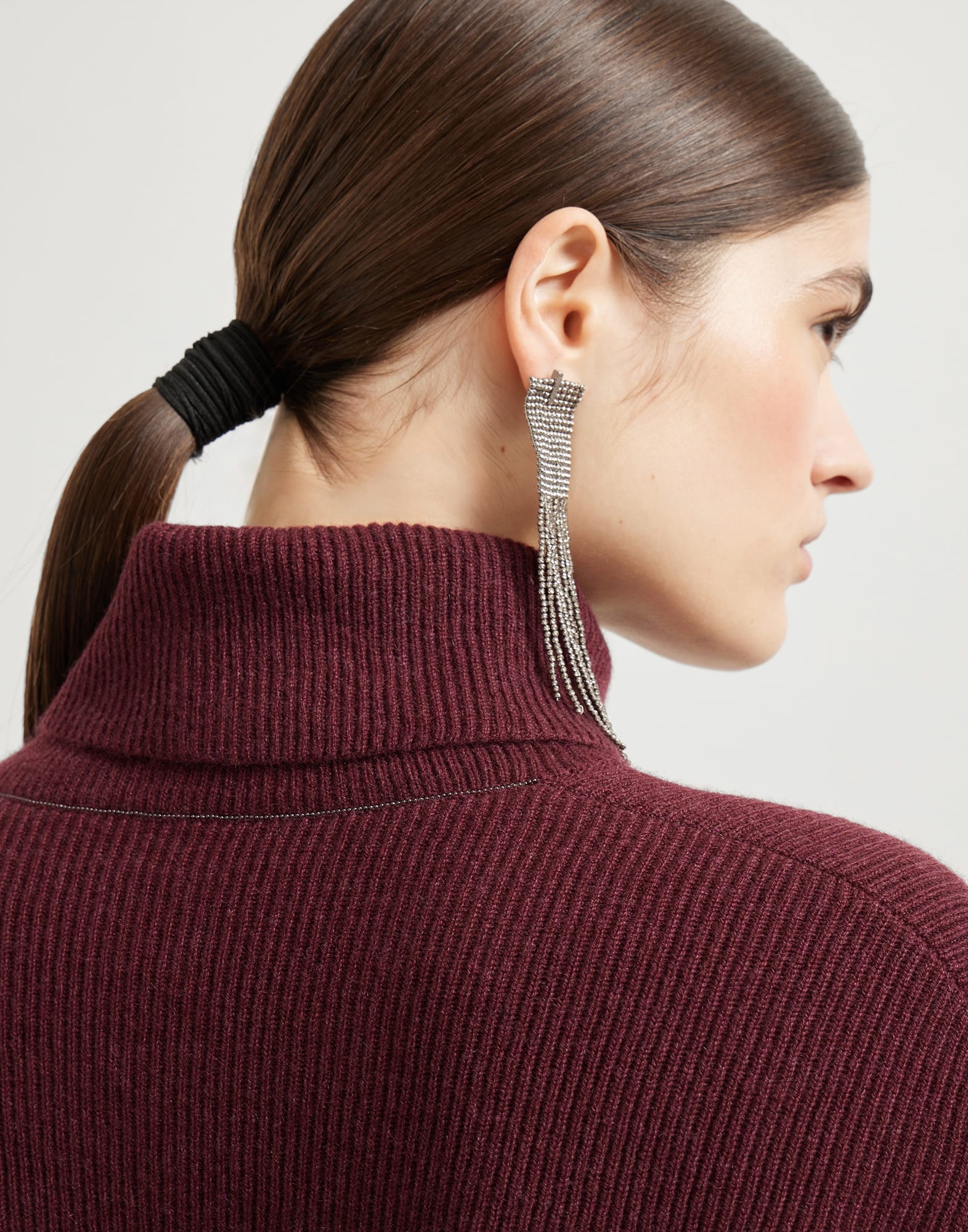 Cashmere English rib turtleneck sweater with monili - 3