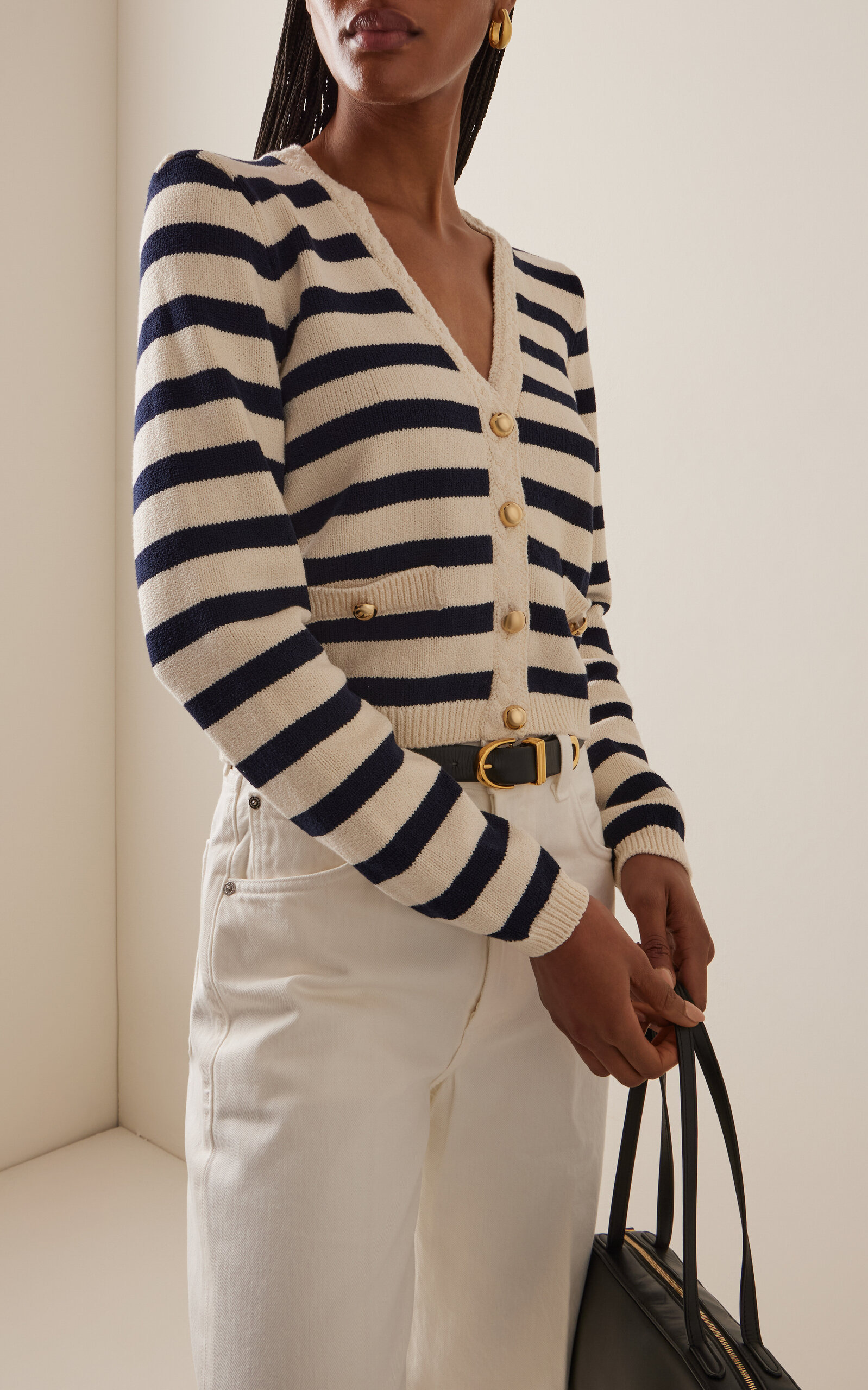 The Harbor Striped Cotton-Blend Cardigan navy - 2