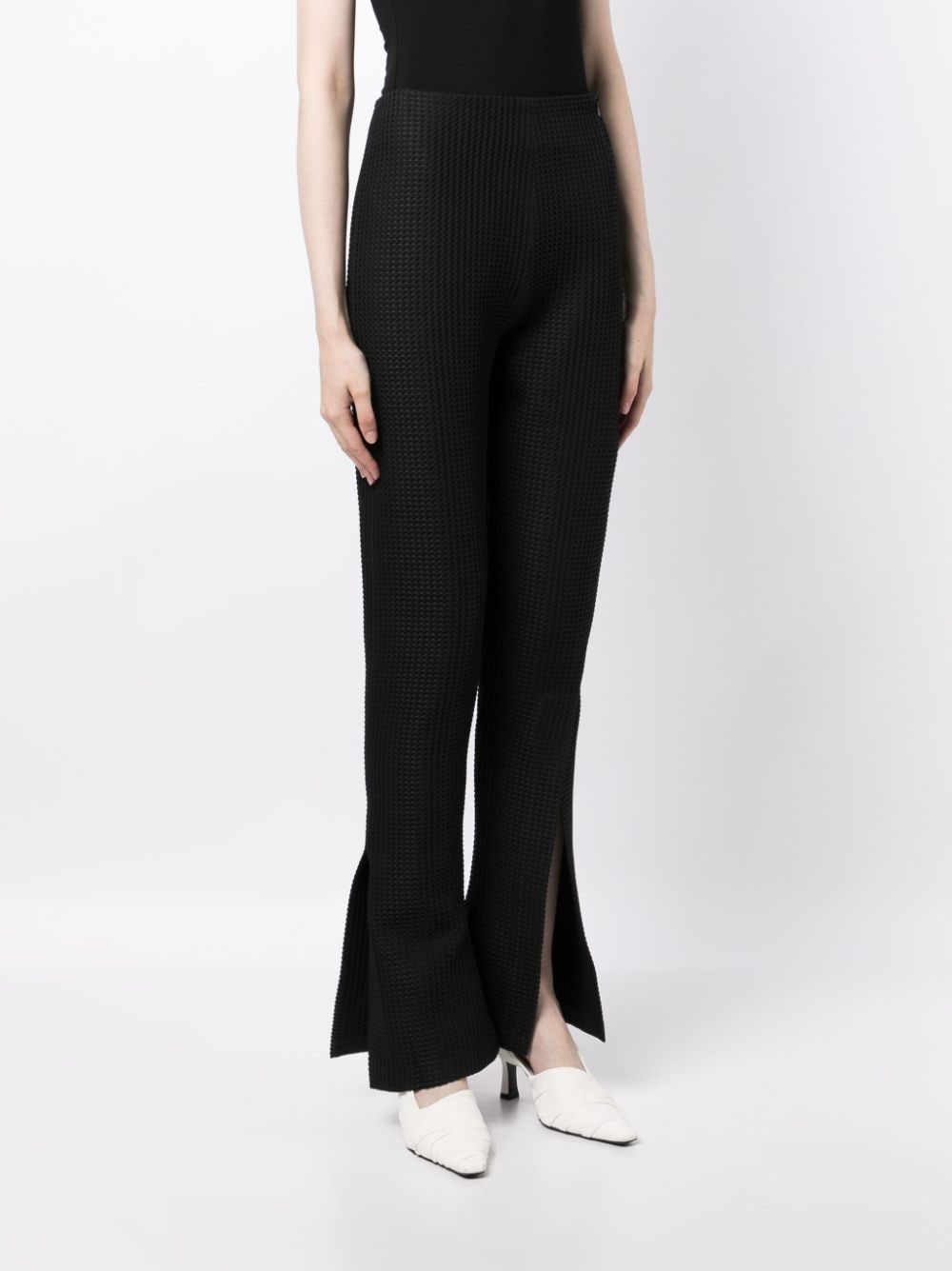 flared waffle-knit trousers - 3
