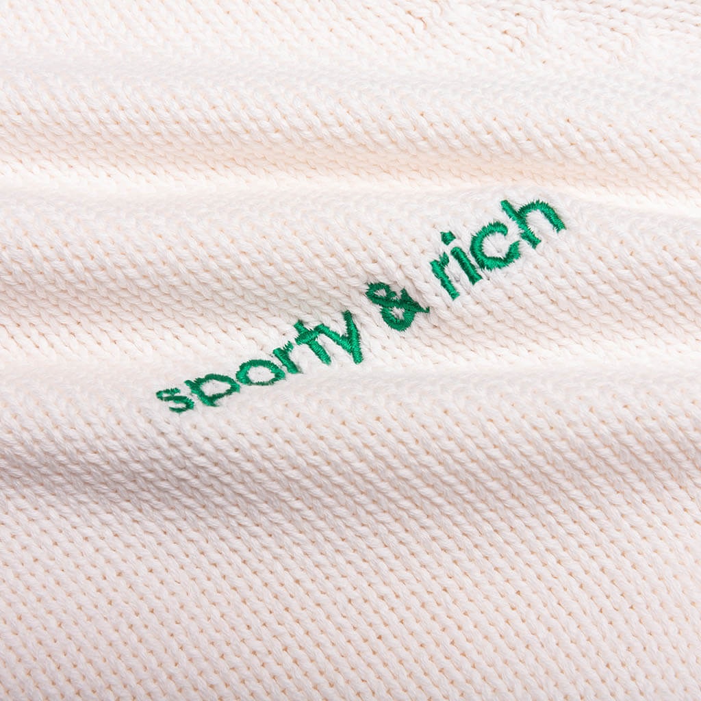 WOMEN'S ADIDAS X SPORTY & RICH V-NECK SWEATER - OFF WHITE/NIGHT NAVY - 4
