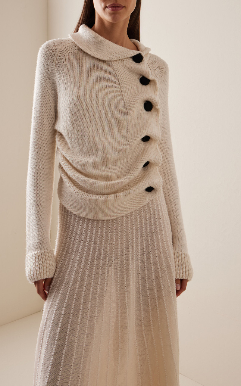 KHAITE Lorrai Knit Silk Cardigan neutral outlook