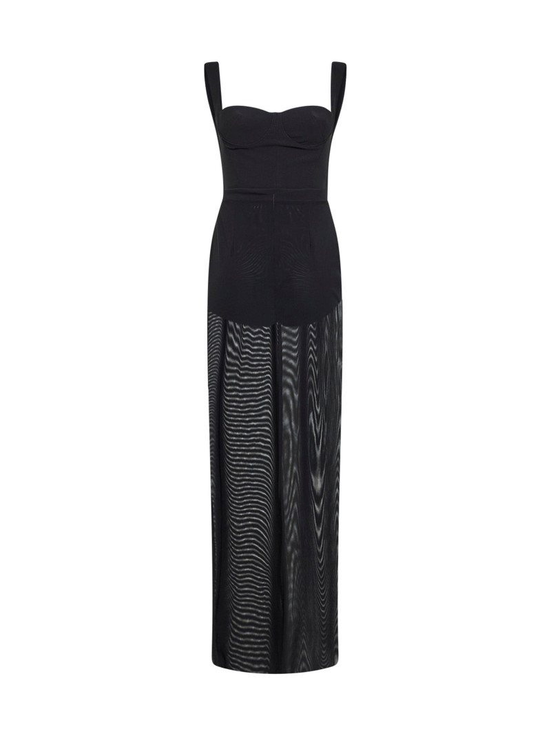ALEX PERRY Black stretch mesh semi-sheer column dress outlook