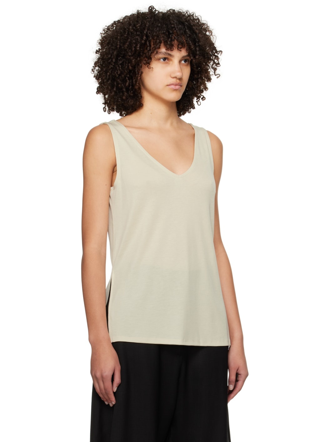 Beige V-Neck Tank Top - 2