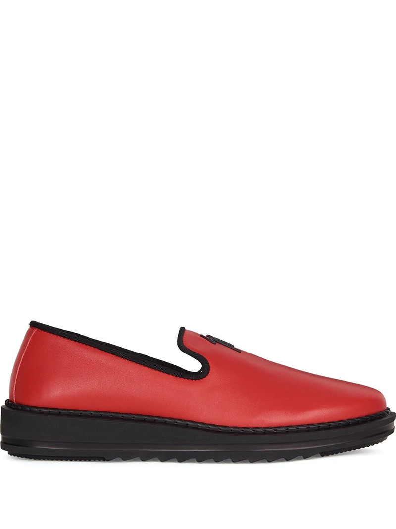 slip-on leather slippers with logo detail 1