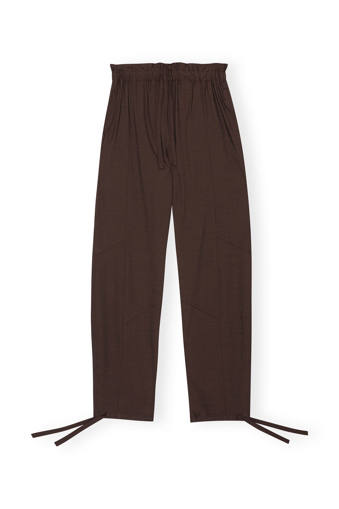 BROWN DRAPEY MELANGE ELASTICATED WAIST TROUSERS - 5