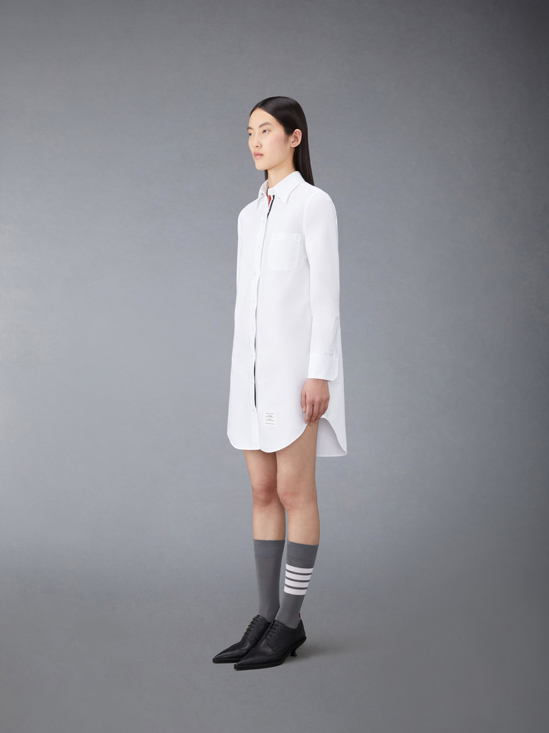 Thom Browne THIGH LENGTH POINT COLLAR SHIRTDRESS W/ RWB GROSGRAIN PLACKET IN OXFORD outlook