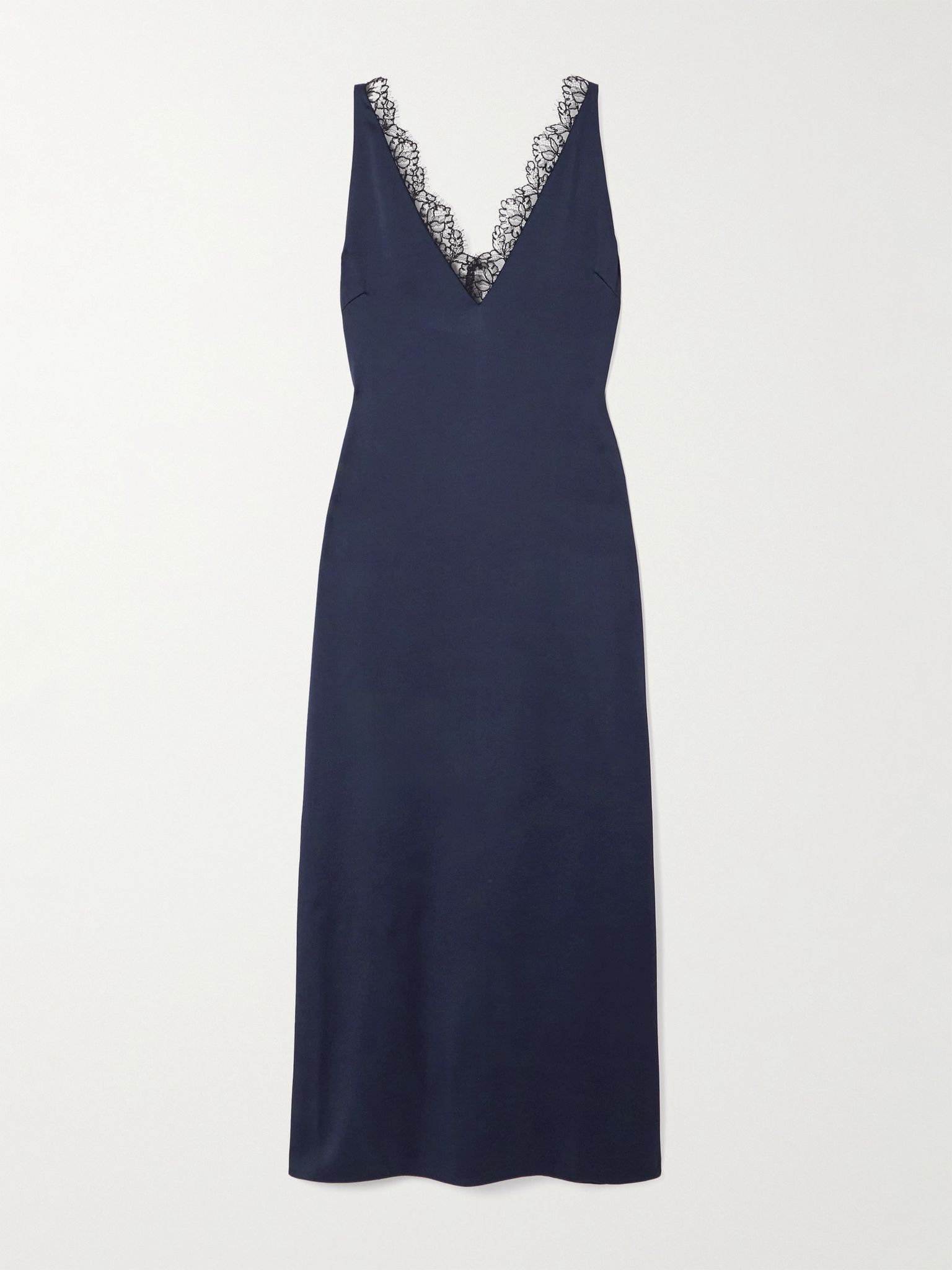 Lace-trimmed satin midi dress Navy - 1