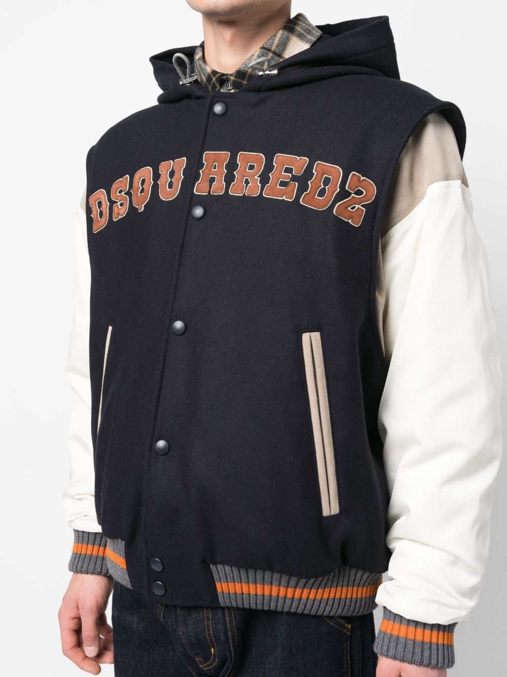 layered hooded varsity jacket - 5
