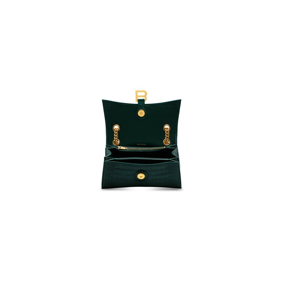 Women's Crush Small Chain Bag Crocodile Embossed in Forest Green - 8
