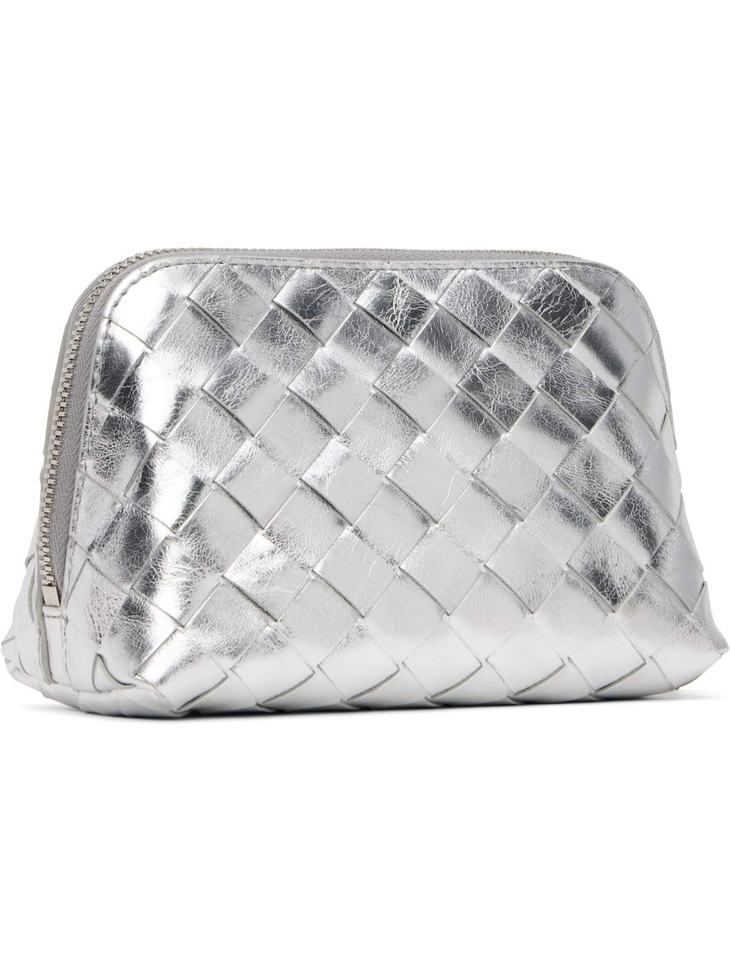 Silver Intrecciato Small Half-Moon Beauty Pouch - 3