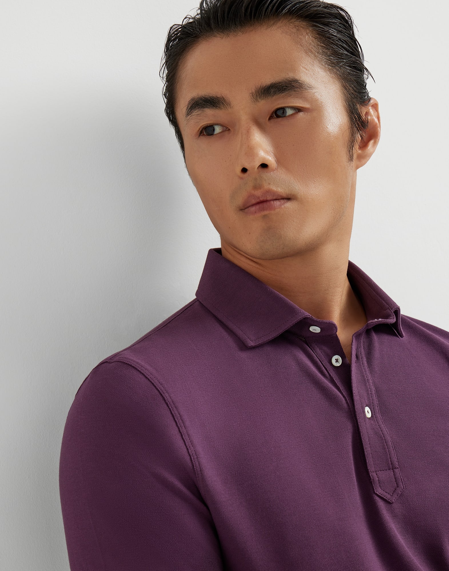 Cotton piqué polo with shirt-style collar - 3