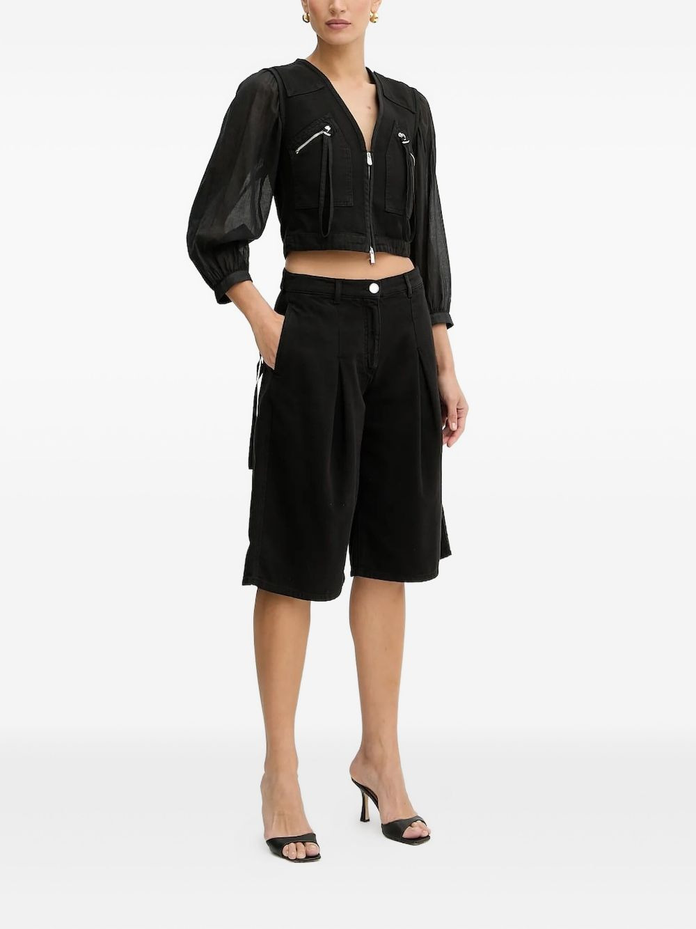 zip-front puff-sleeve jacket - 2