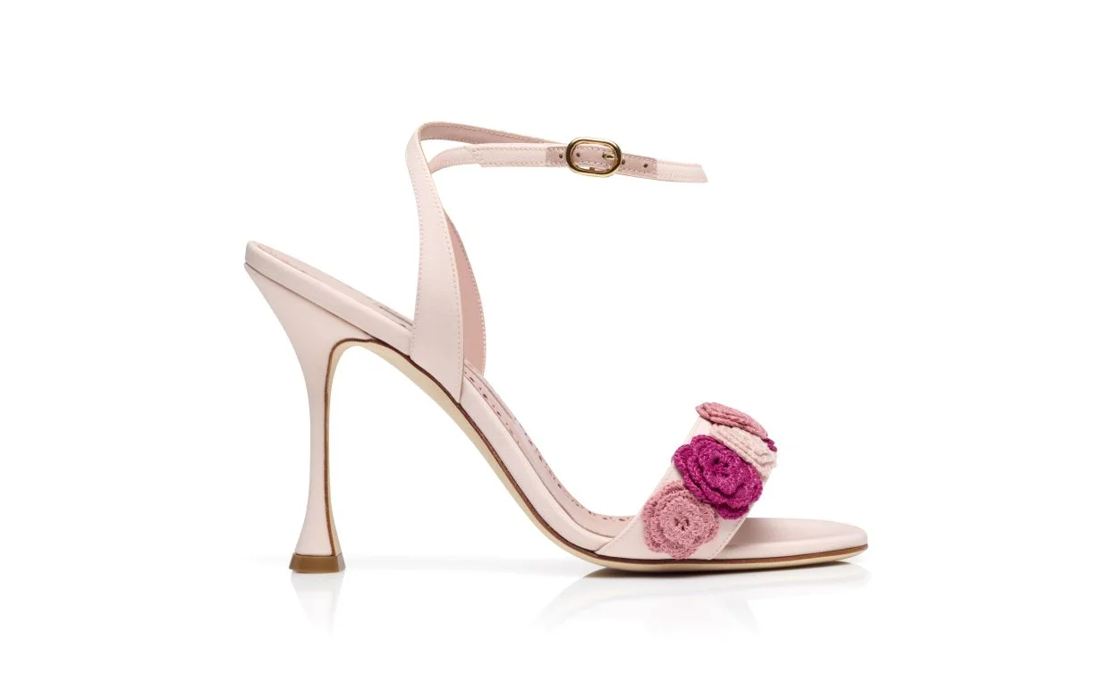 Light Pink Silk Floral Detail Sandals - 1