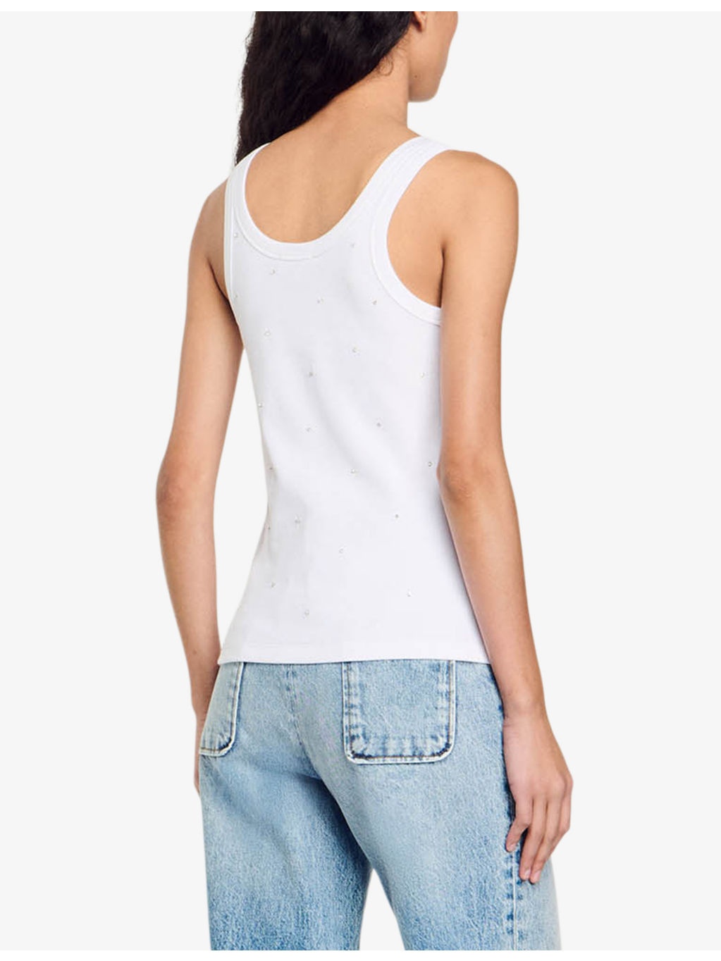 Rhinestone-embellished round-neck stretch-cotton tank top - 4