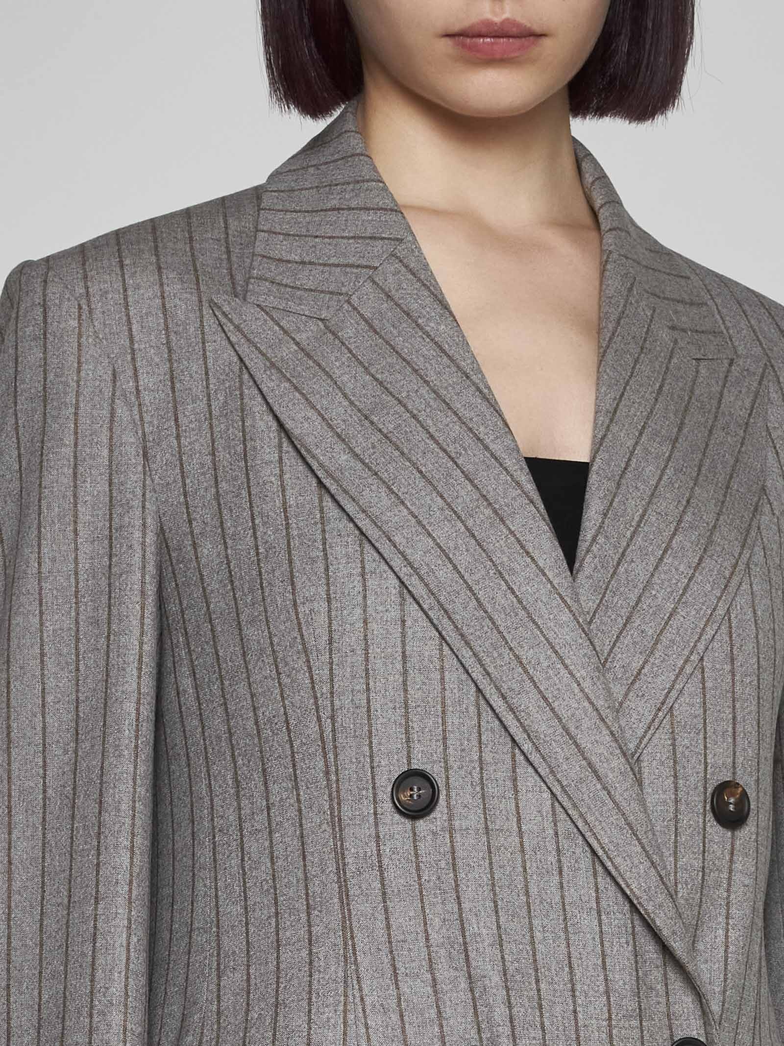 Pinstriped wool double-breasted blazer - 5