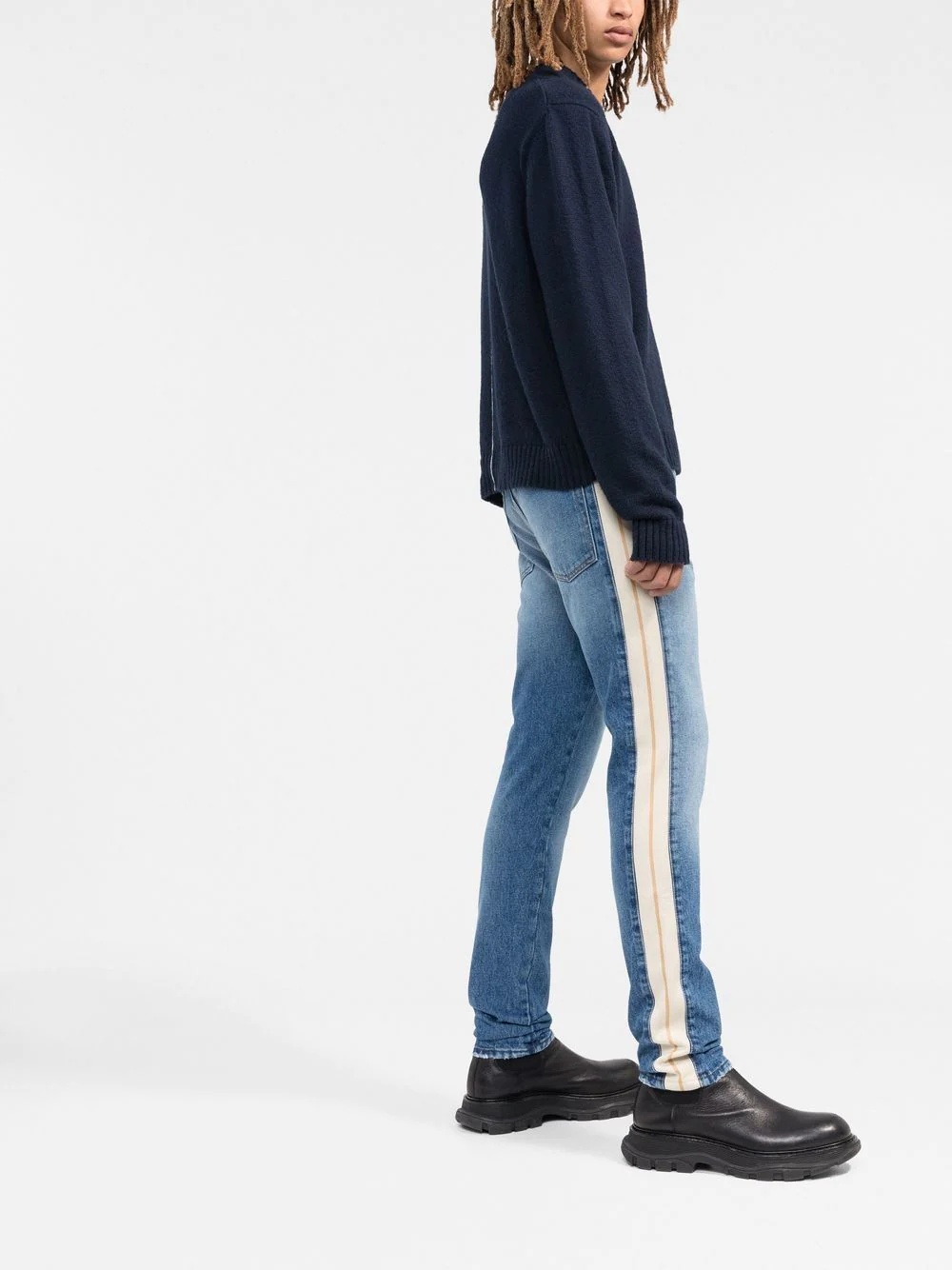 side-stripe slim-cut jeans - 4