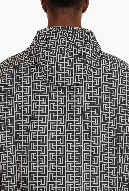 Bicolor ivory and black hooded jacket with Balmain monogram - 8