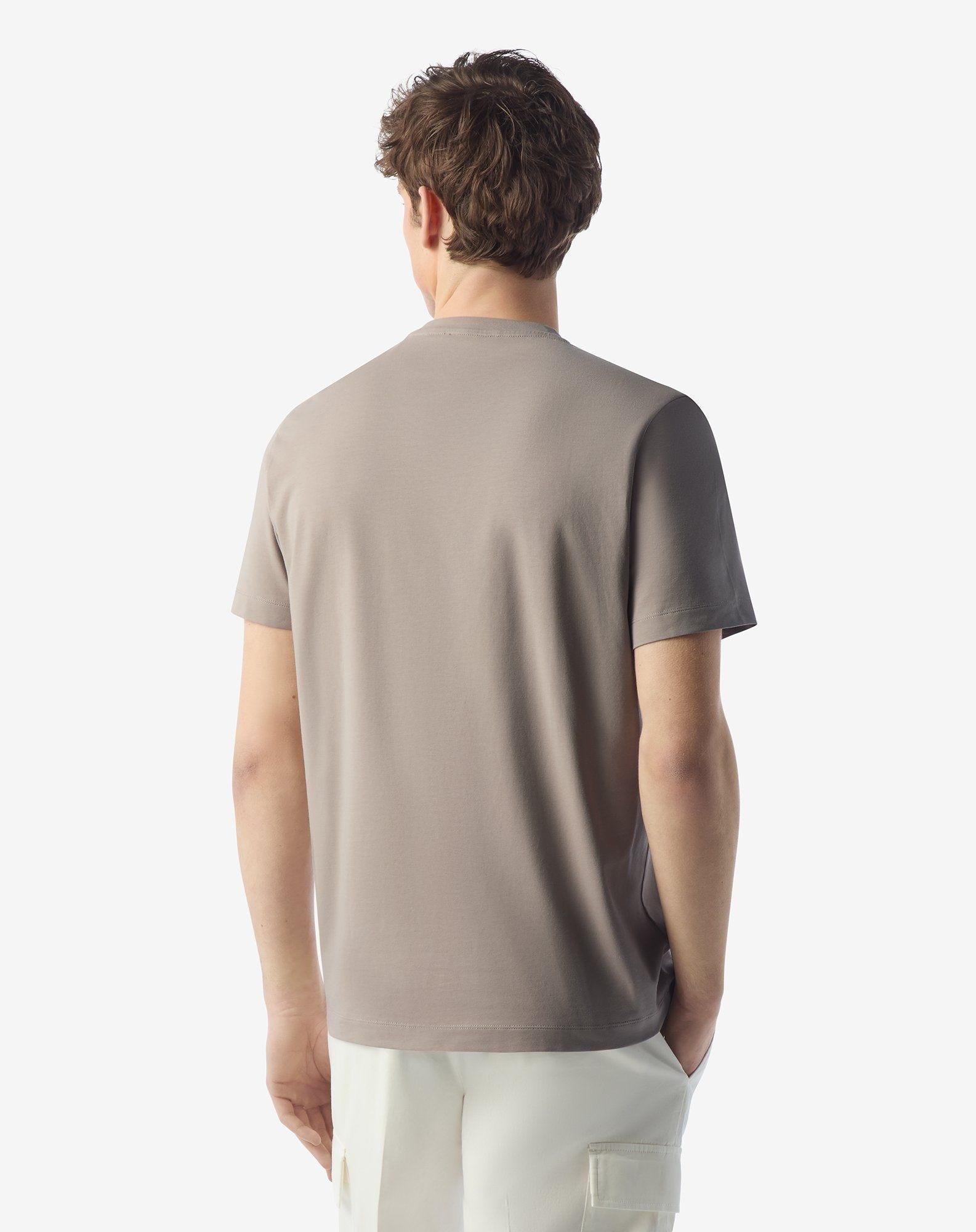 Beige crew neck stretch cotton jersey t-shirt - 3