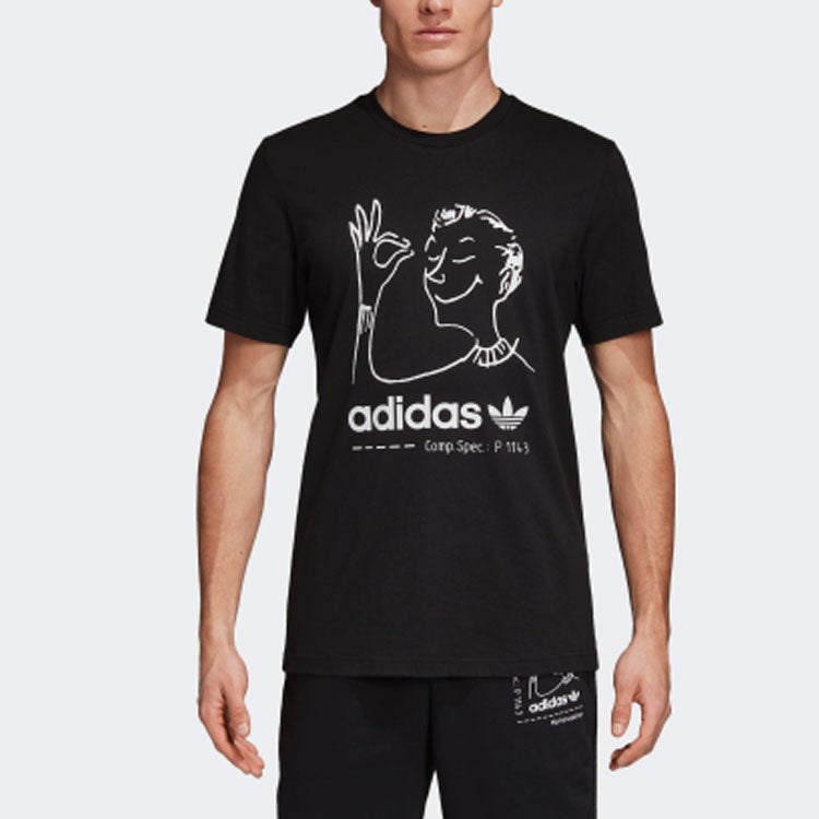 Men's adidas originals Hand Painted Character Logo Round Neck Cartoon Short Sleeve Black T-Shirt CZ1 - 2