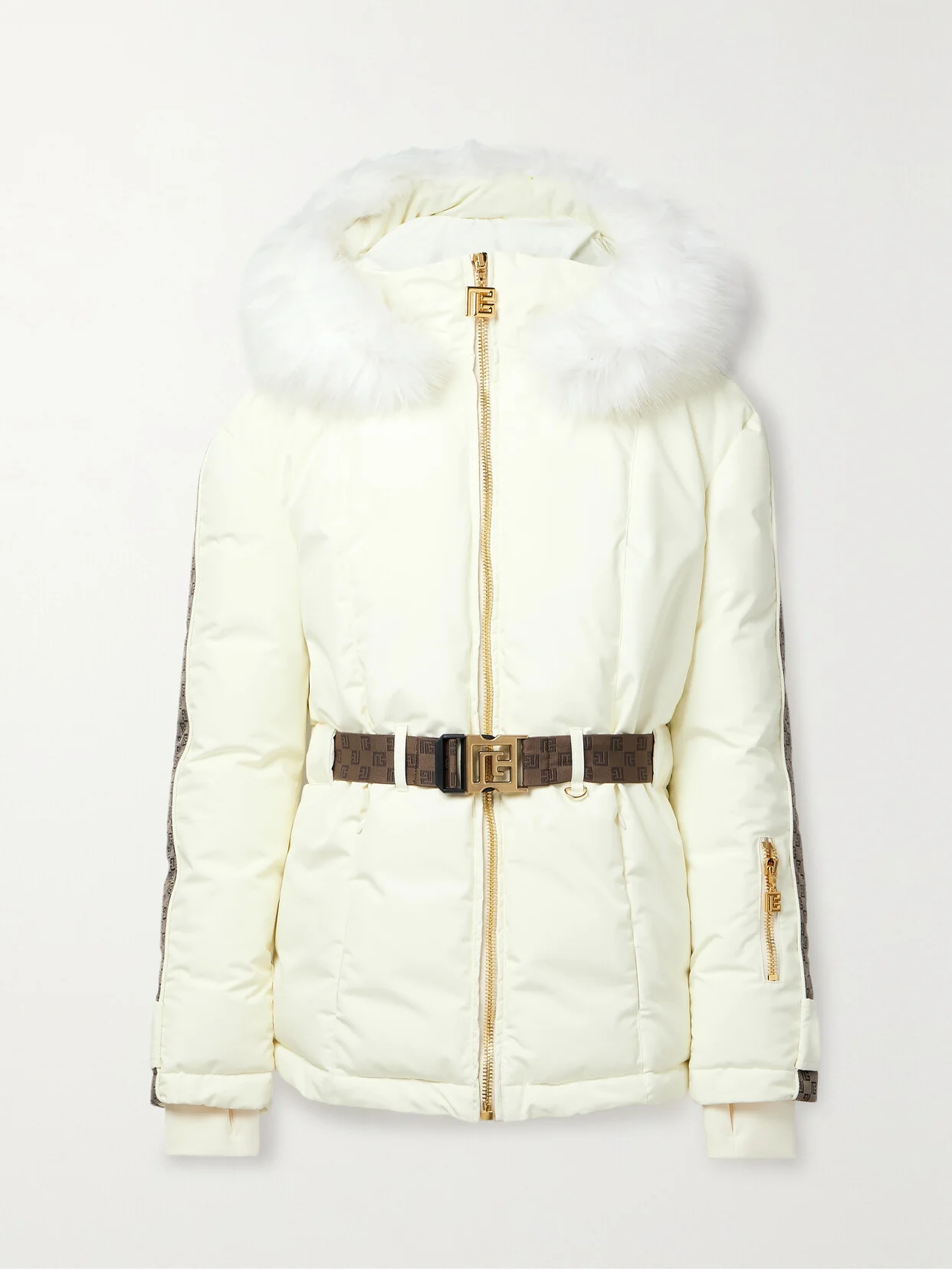 Belted Hooded Faux Fur And Jacquard-trimmed Shell Ski Jacket - 1