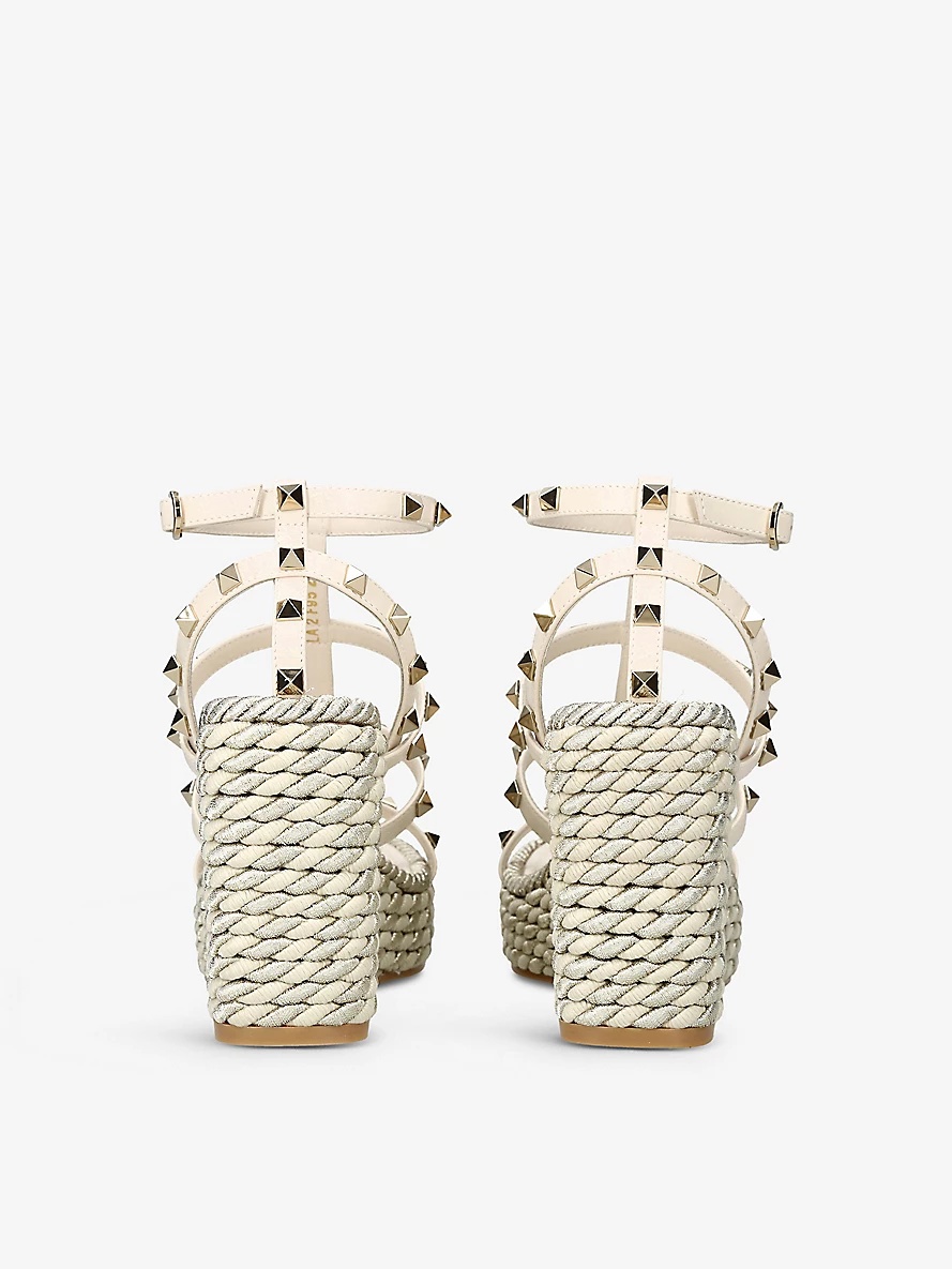 Rockstud 95 braided leather heeled sandals - 4