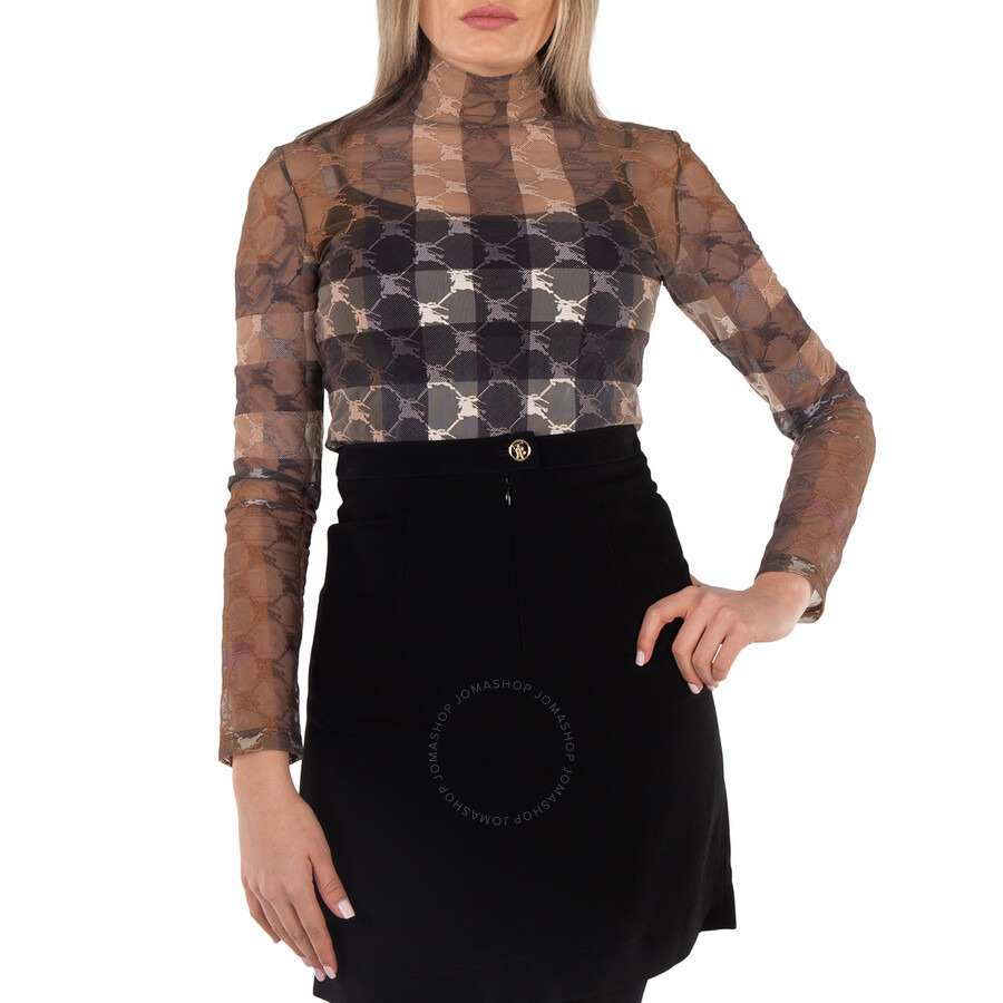 Burberry EKD Check Stretch Tulle Turtleneck Bodysuit - 3