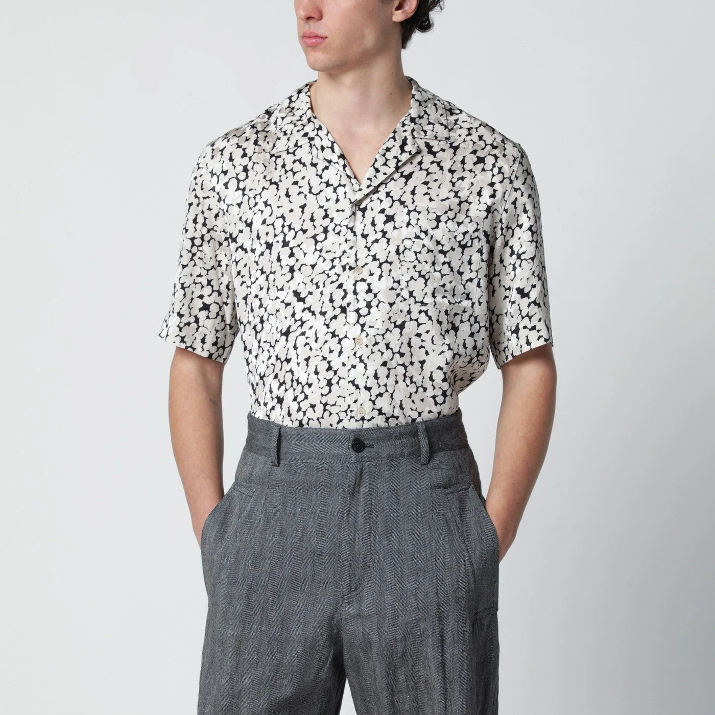 Viscose shirt with black/ecru pattern - 1