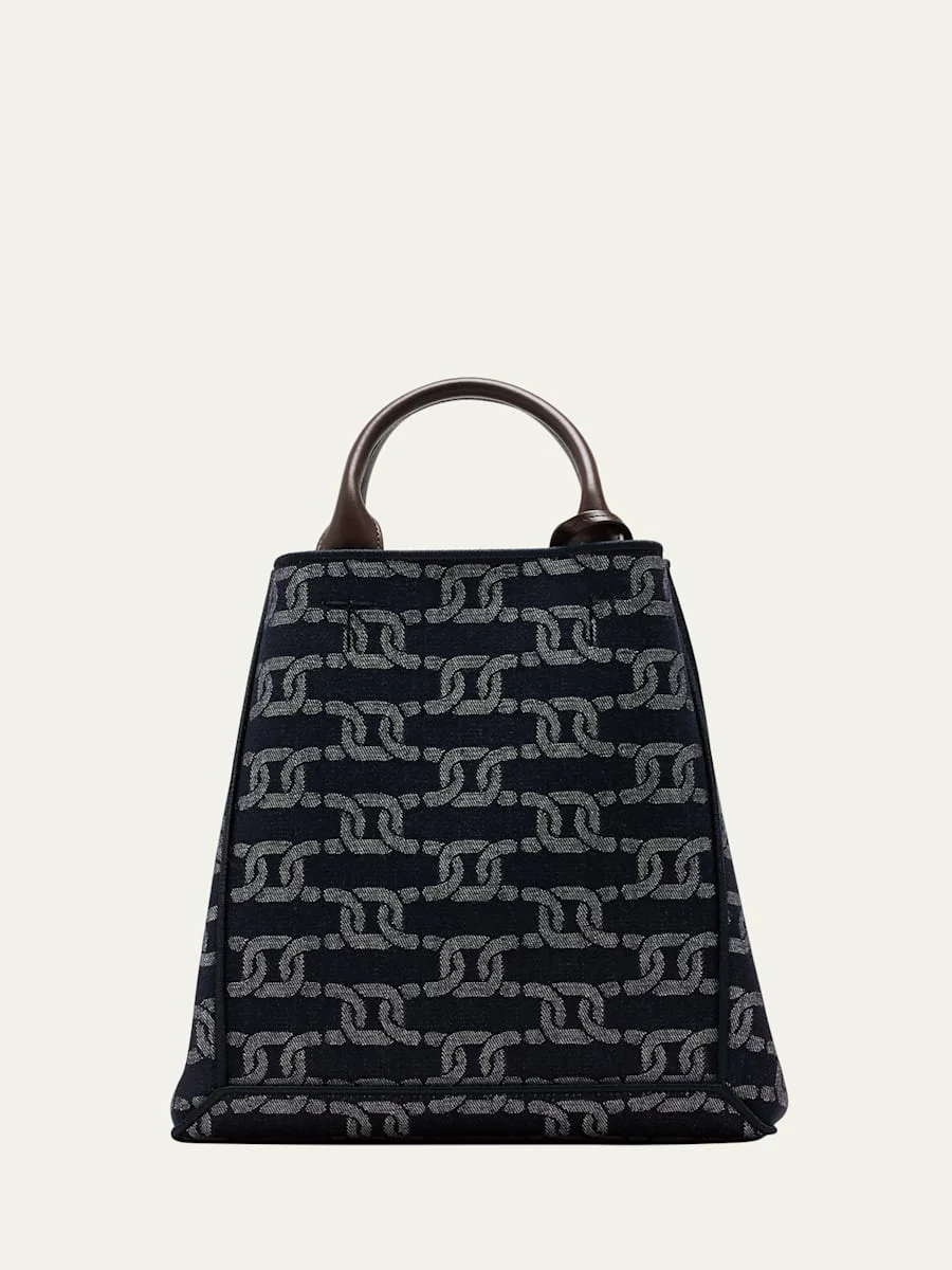 Chain-Link Denim Top-Handle Bag - 1