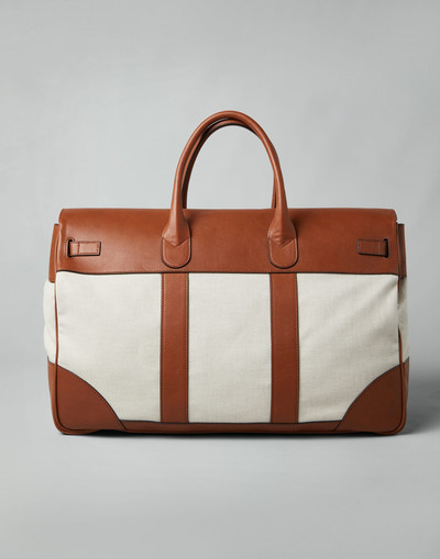 Brunello Cucinelli Cotton and linen cavalry and calfskin Country Weekender bag outlook